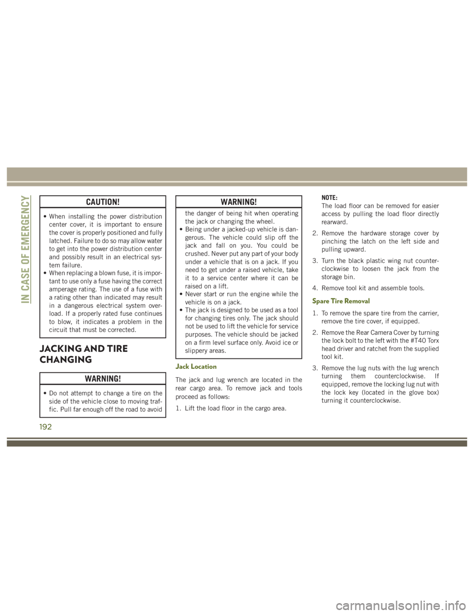 JEEP WRANGLER RUBICON 2019 Owners Manual 192 JEEP WRANGLER RUBICON 2019 Owners Manual 192