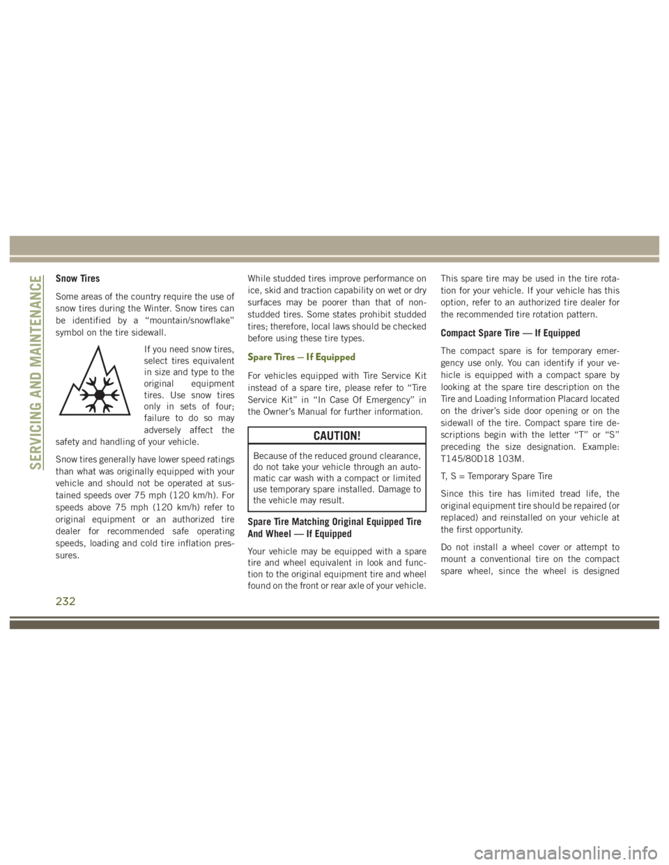 JEEP WRANGLER RUBICON 2019  Owners Manual SERVICING AND MAINTENANCE
232 
