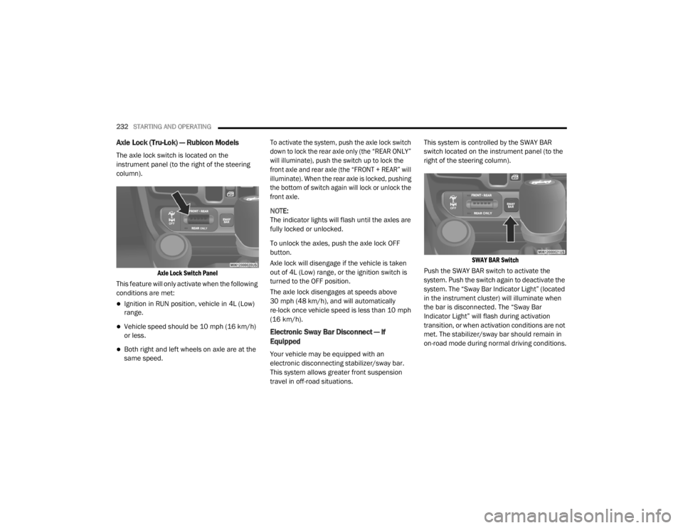 JEEP WRANGLER RUBICON 2020  Owners Manual 