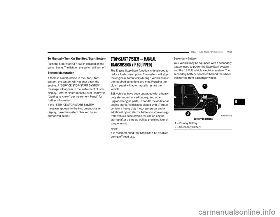 JEEP WRANGLER RUBICON 2020  Owners Manual 5

20_JL_OM_EN_USC_t.book  Page 237   