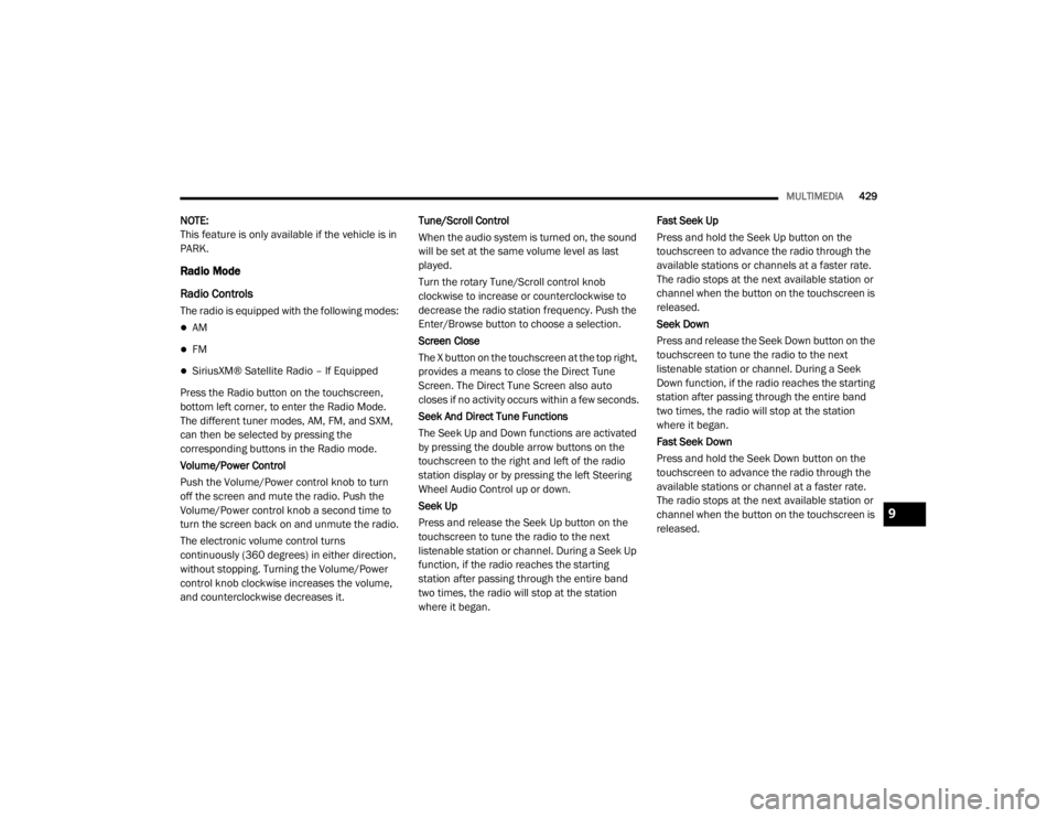 JEEP WRANGLER RUBICON 2020  Owners Manual 9

20_JL_OM_EN_USC_t.book  Page 429   
