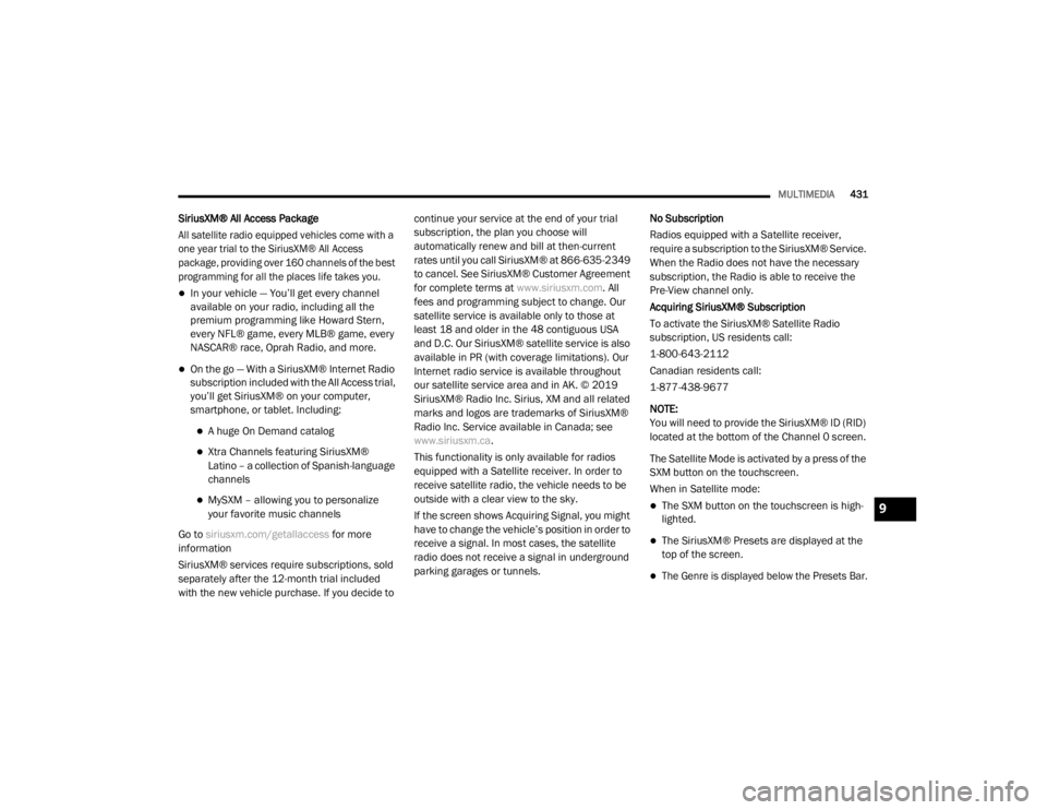 JEEP WRANGLER RUBICON 2020  Owners Manual 
9

20_JL_OM_EN_USC_t.book  Page 431   