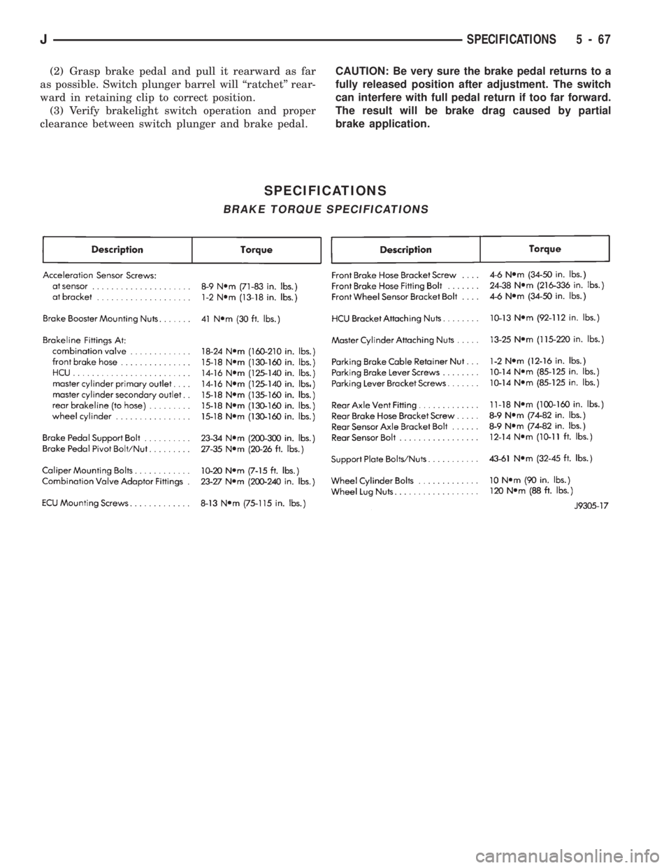 JEEP WRANGLER 1994 Owners Manual JSPECIFICATIONS 5 - 67 JEEP WRANGLER 1994 Owners Manual JSPECIFICATIONS 5 - 67