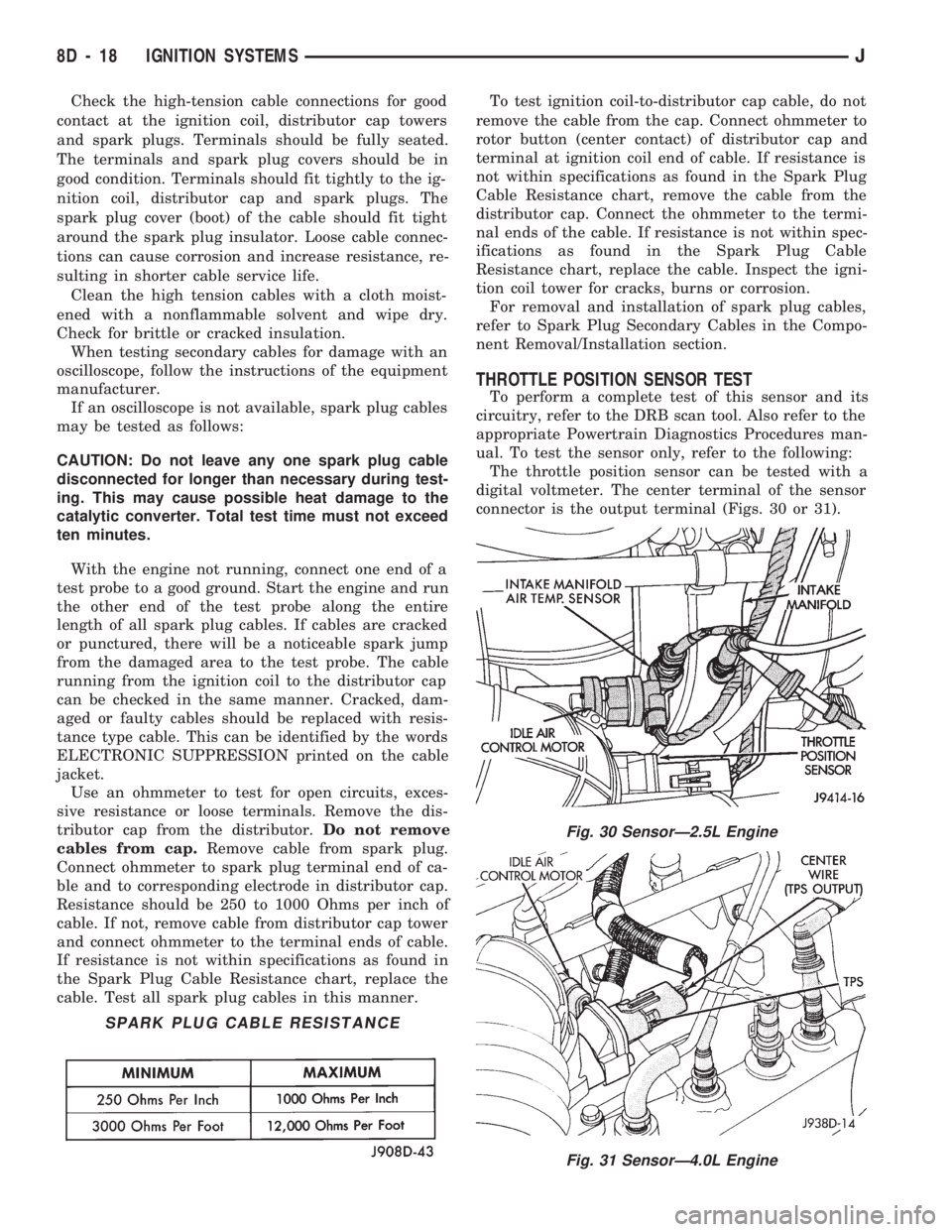 JEEP WRANGLER 1994  Owners Manual Fig. 31 SensorÐ4.0L Engine
8D - 18 IGNITION SYSTEMSJ 