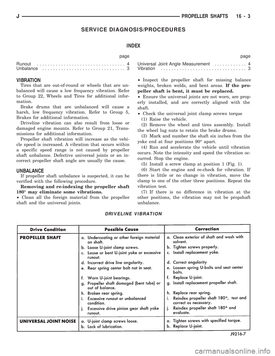 JEEP WRANGLER 1994  Owners Manual JPROPELLER SHAFTS 16 - 3 