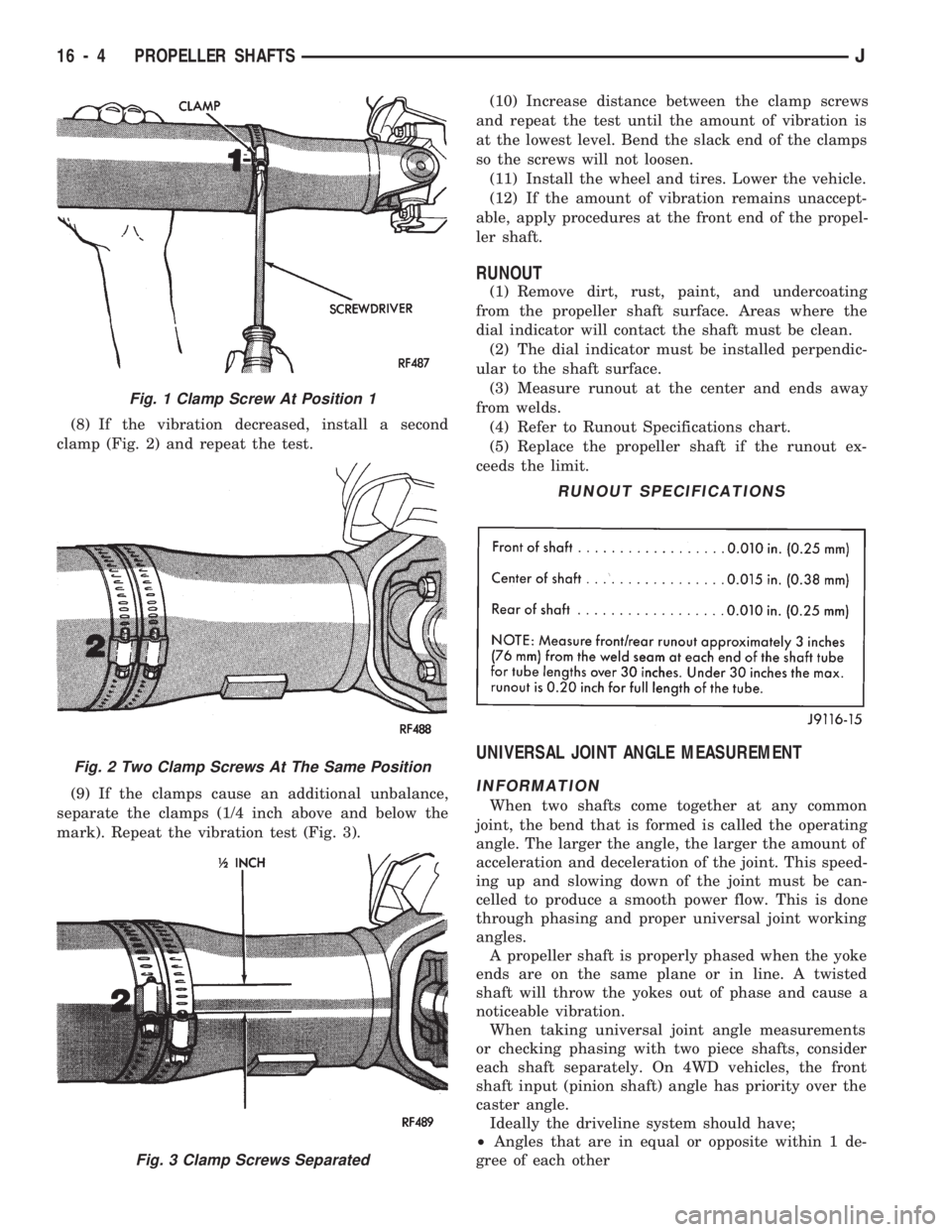 JEEP WRANGLER 1994  Owners Manual Fig. 2 Two Clamp Screws At The Same Position
Fig. 3 Clamp Screws Separated
RUNOUT SPECIFICATIONS 