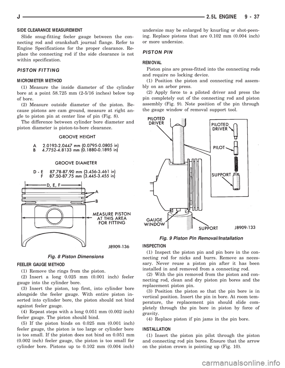 JEEP WRANGLER 1994  Owners Manual Fig. 9 Piston Pin Removal/Installation
J2.5L ENGINE 9 - 37 