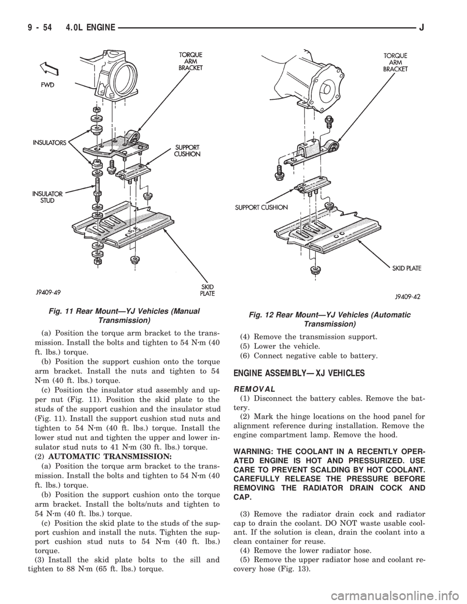 JEEP WRANGLER 1994  Owners Manual Fig. 12 Rear MountÐYJ Vehicles (Automatic
Transmission)
9 - 54 4.0L ENGINEJ 
