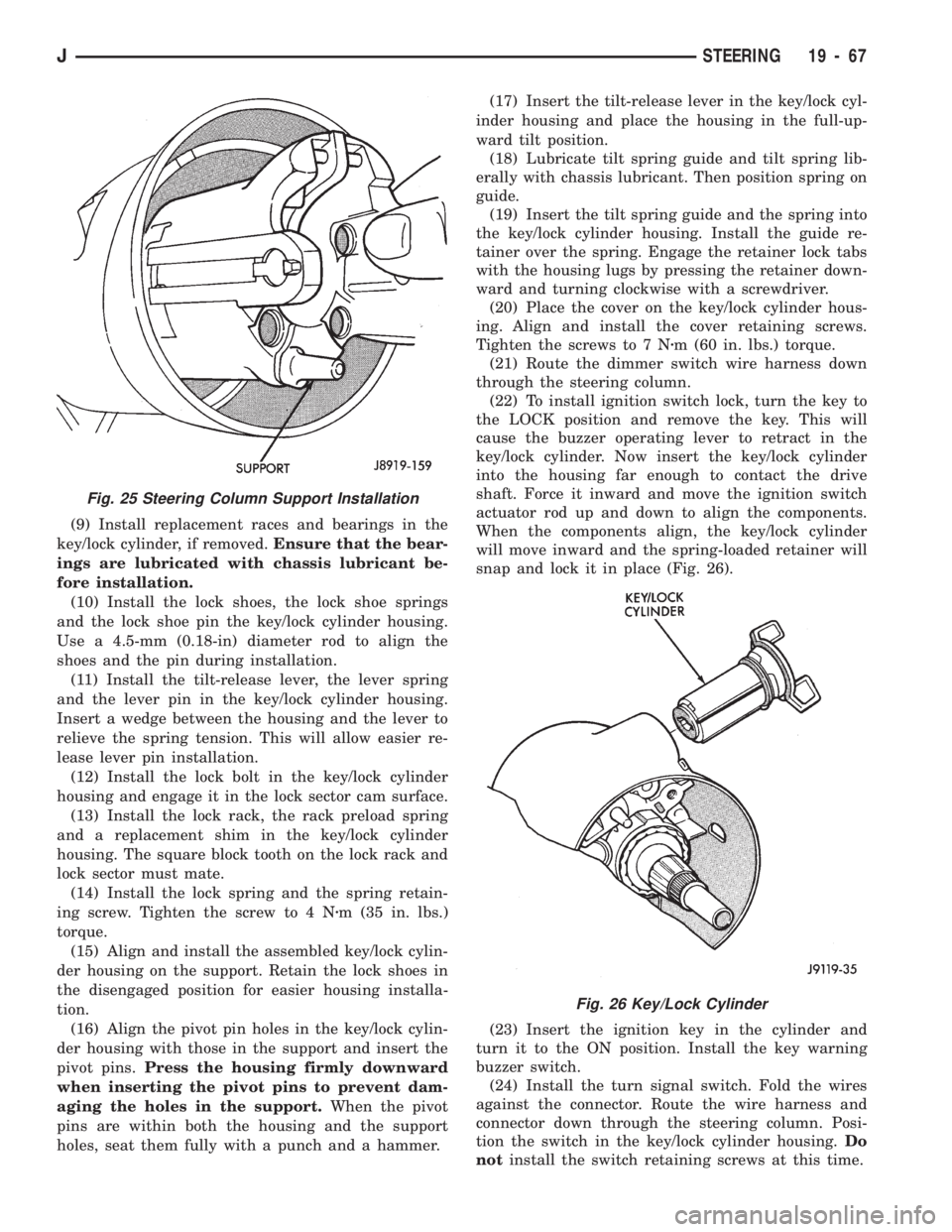 JEEP WRANGLER 1994 Owners Manual Fig. 25 Steering Column Support Installation
JSTEERING 19 - 67 JEEP WRANGLER 1994 Owners Manual Fig. 25 Steering Column Support Installation
JSTEERING 19 - 67