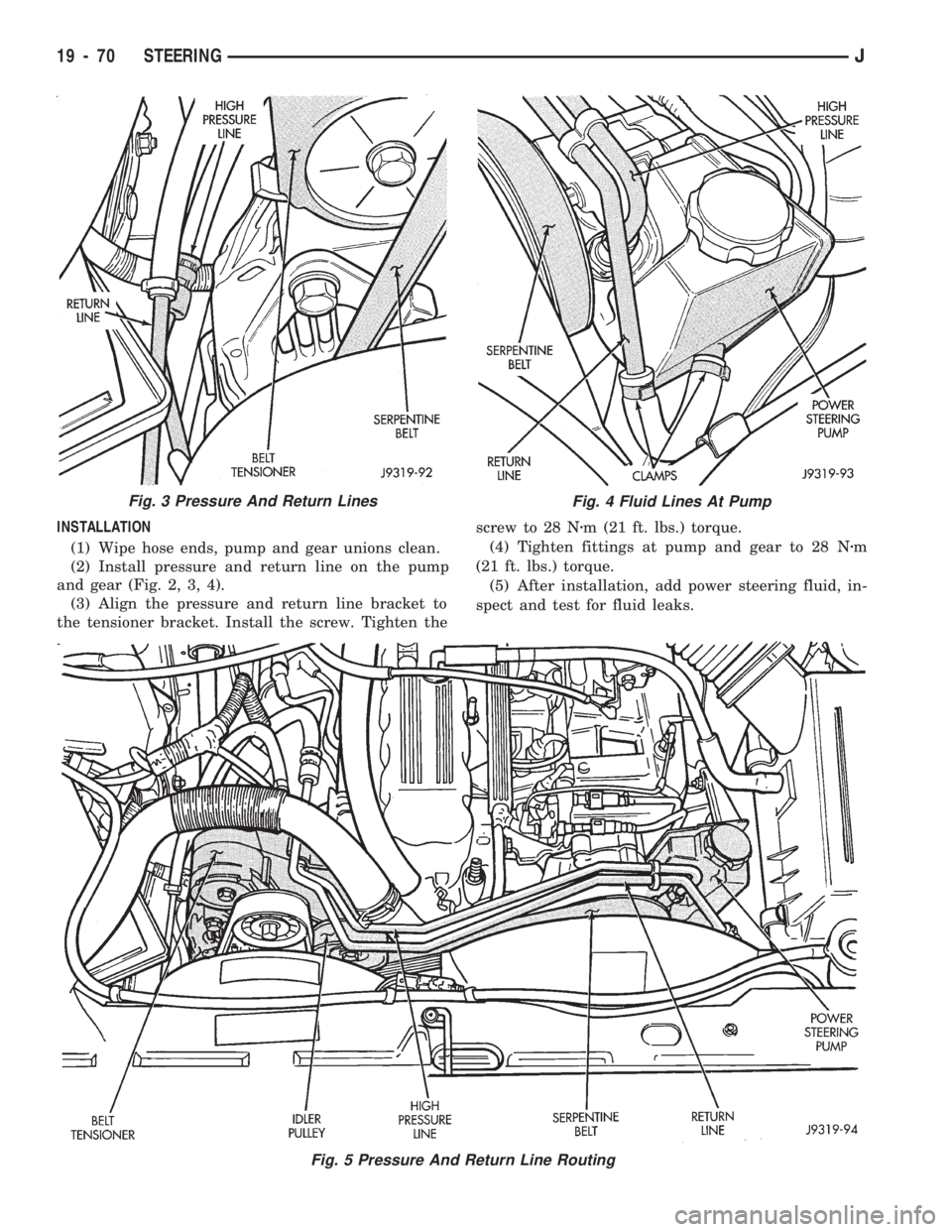 JEEP WRANGLER 1994 Owners Manual Fig. 5 Pressure And Return Line Routing
Fig. 3 Pressure And Return Lines
19 - 70 STEERINGJ JEEP WRANGLER 1994 Owners Manual Fig. 5 Pressure And Return Line Routing
Fig. 3 Pressure And Return Lines
19 - 70 STEERINGJ