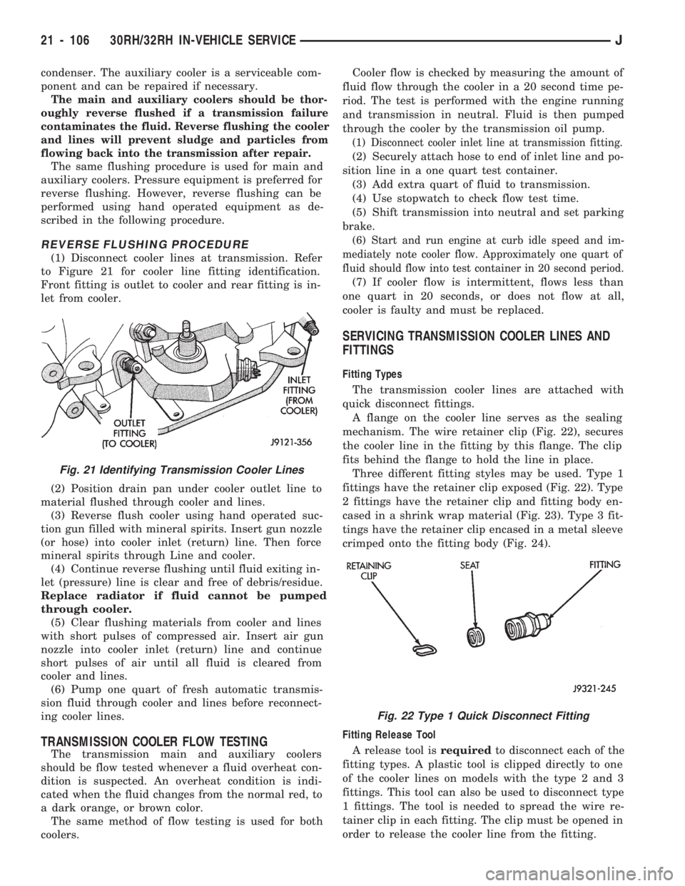 JEEP WRANGLER 1994 Owners Manual Fig. 22 Type 1 Quick Disconnect Fitting
21 - 106 30RH/32RH IN-VEHICLE SERVICEJ JEEP WRANGLER 1994 Owners Manual Fig. 22 Type 1 Quick Disconnect Fitting
21 - 106 30RH/32RH IN-VEHICLE SERVICEJ