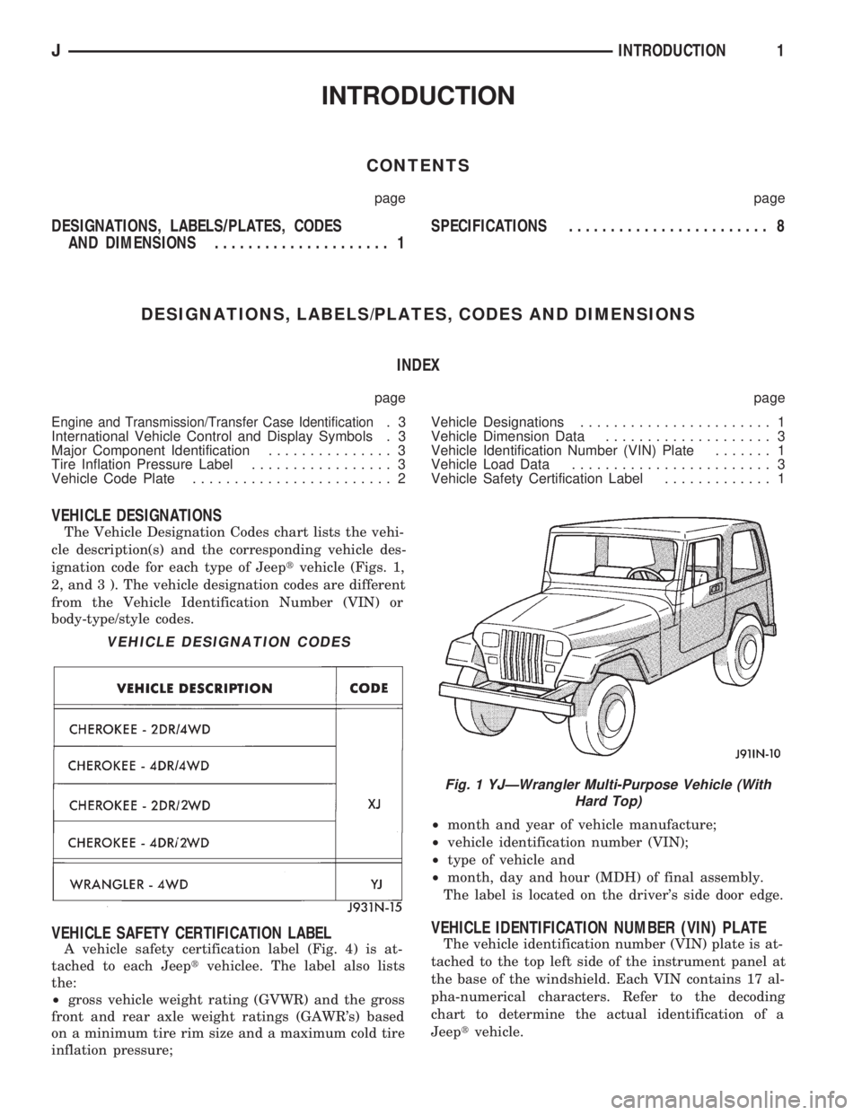 JEEP WRANGLER 1994 Owners Manual (1770 Pages)