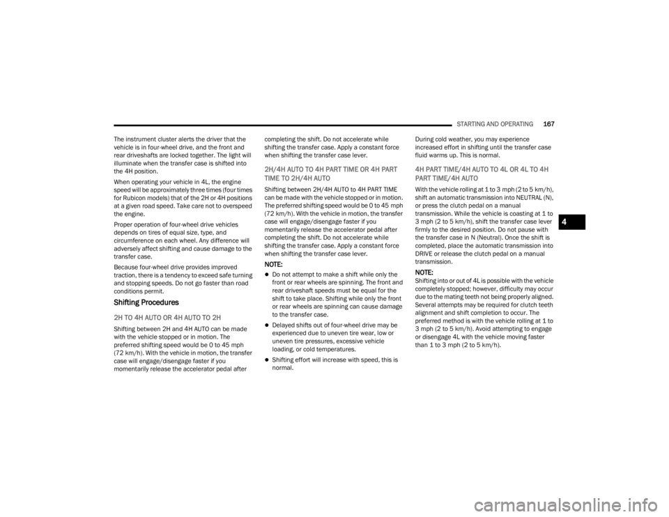 JEEP WRANGLER 4XE JL 2022  Owners Manual 4

22_JL_OM_EN_USC_t.book  Page 167   