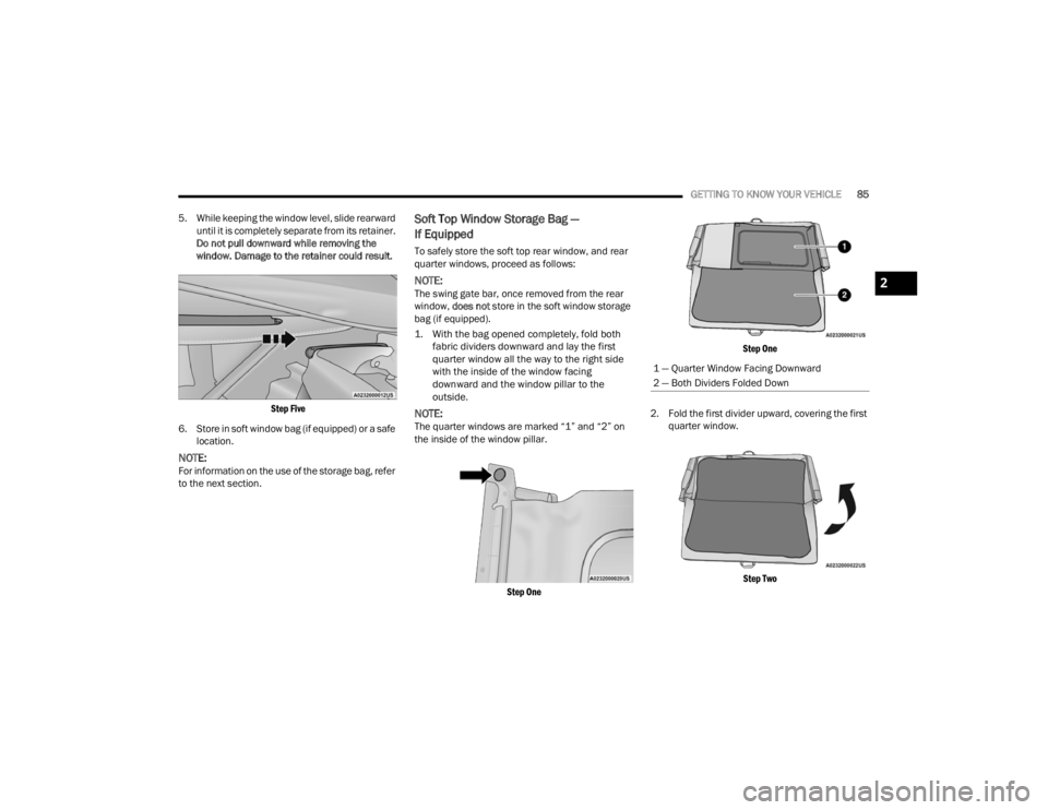 JEEP WRANGLER 4XE JL 2022 Manual Online 2

22_JL_OM_EN_USC_t.book  Page 85   