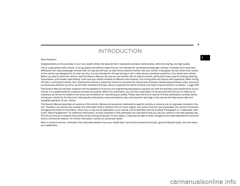 JEEP WRANGLER 4XE JL 2022  Owners Manual 1

22_JL_OM_EN_USC_t.book  Page 9   