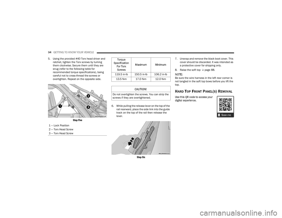 JEEP WRANGLER 4XE JL 2022  Owners Manual �7�R�U�T�X�H�
�6�S�H�F�L�I�L�F�D�W�L�R�Q� �)�R�U��7�R�U�[��6�F�U�H�Z�V �0�D�[�L�P�X�P �0�L�Q�L�P�X�P
����� �L�Q��O�E ����� �L�Q��O�E ����� �L�Q��O�E ���� �1�P ���� �1
