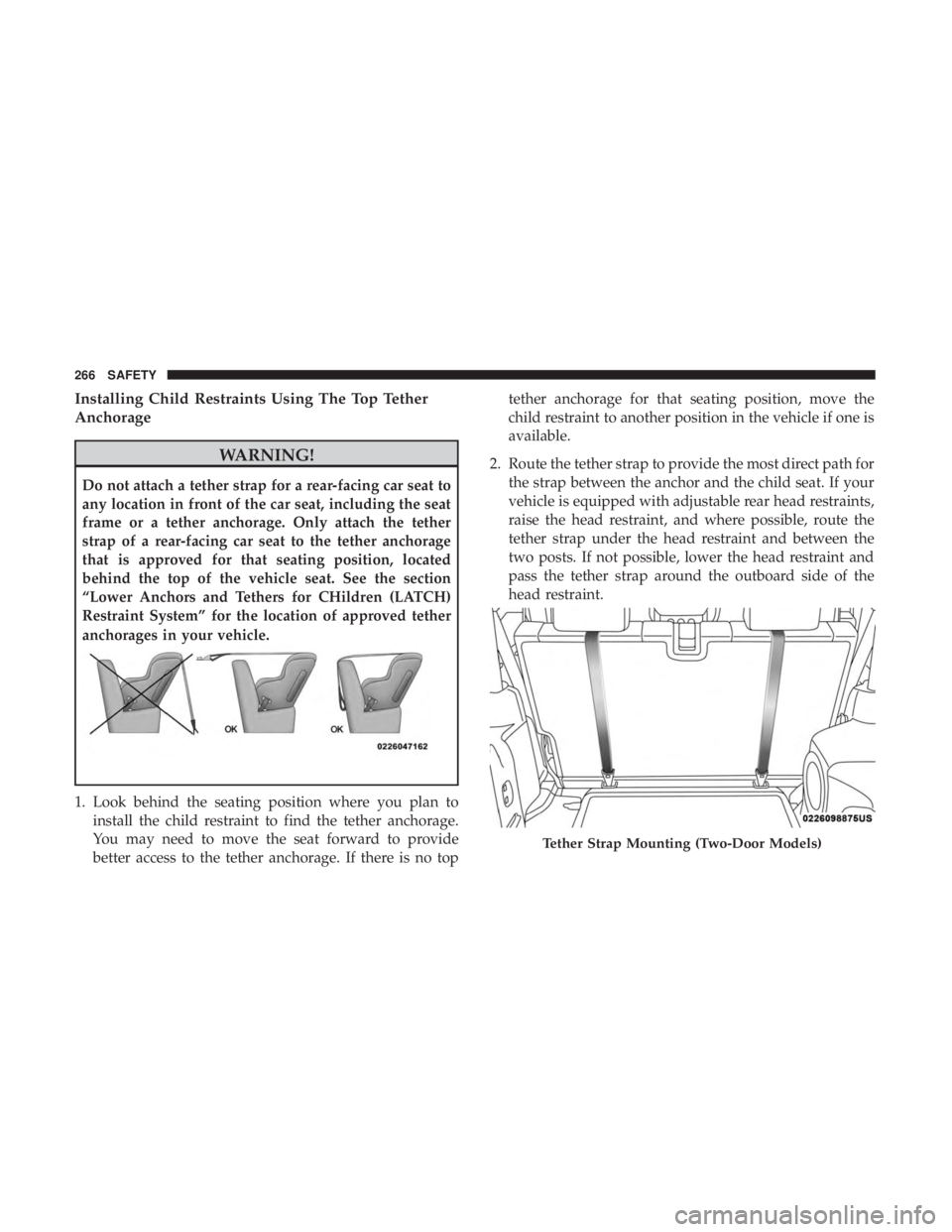 JEEP WRANGLER JK 2019  Owners Manual Installing Child Restraints Using The Top Tether
Anchorage 
