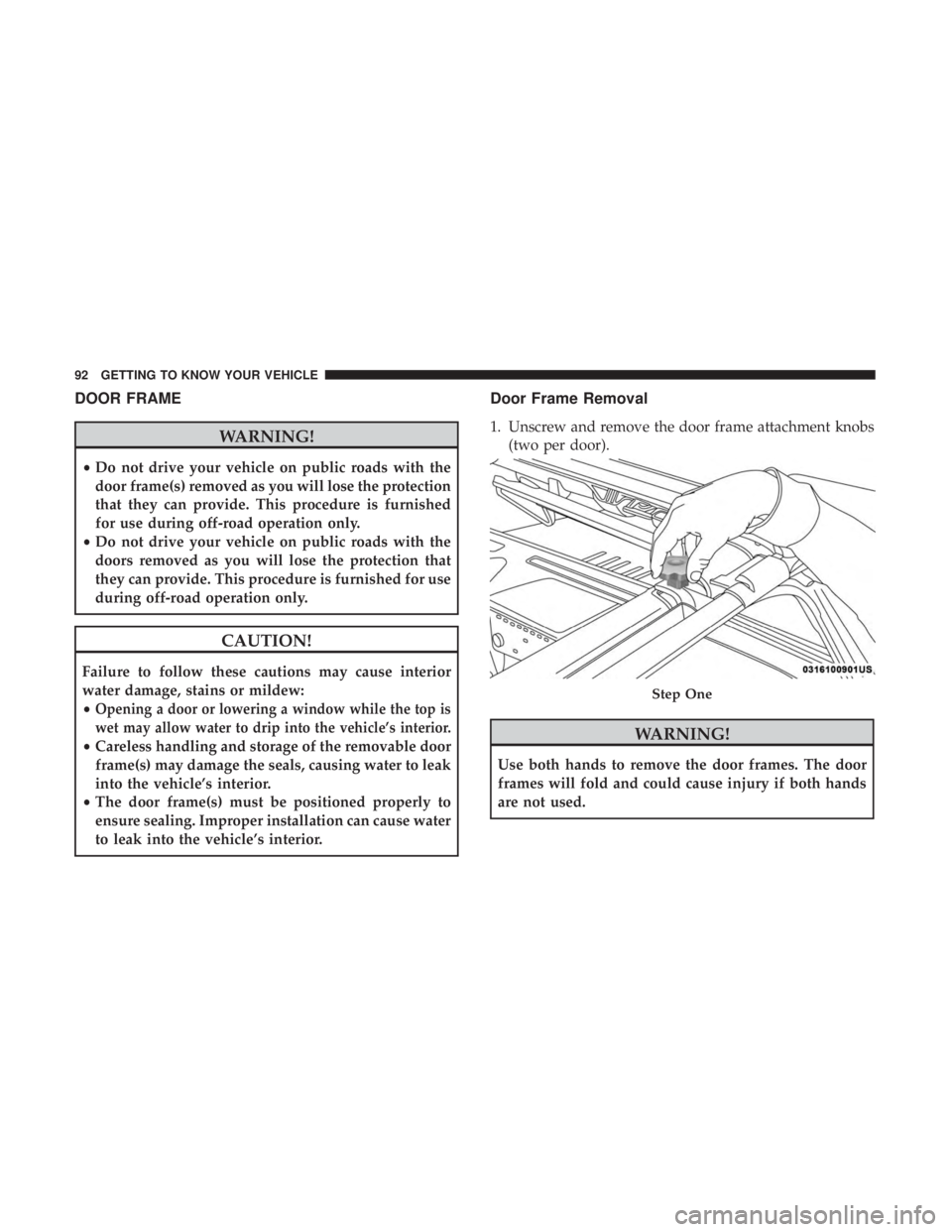 JEEP WRANGLER JK 2018 Owners Manual DOOR FRAME JEEP WRANGLER JK 2018 Owners Manual DOOR FRAME