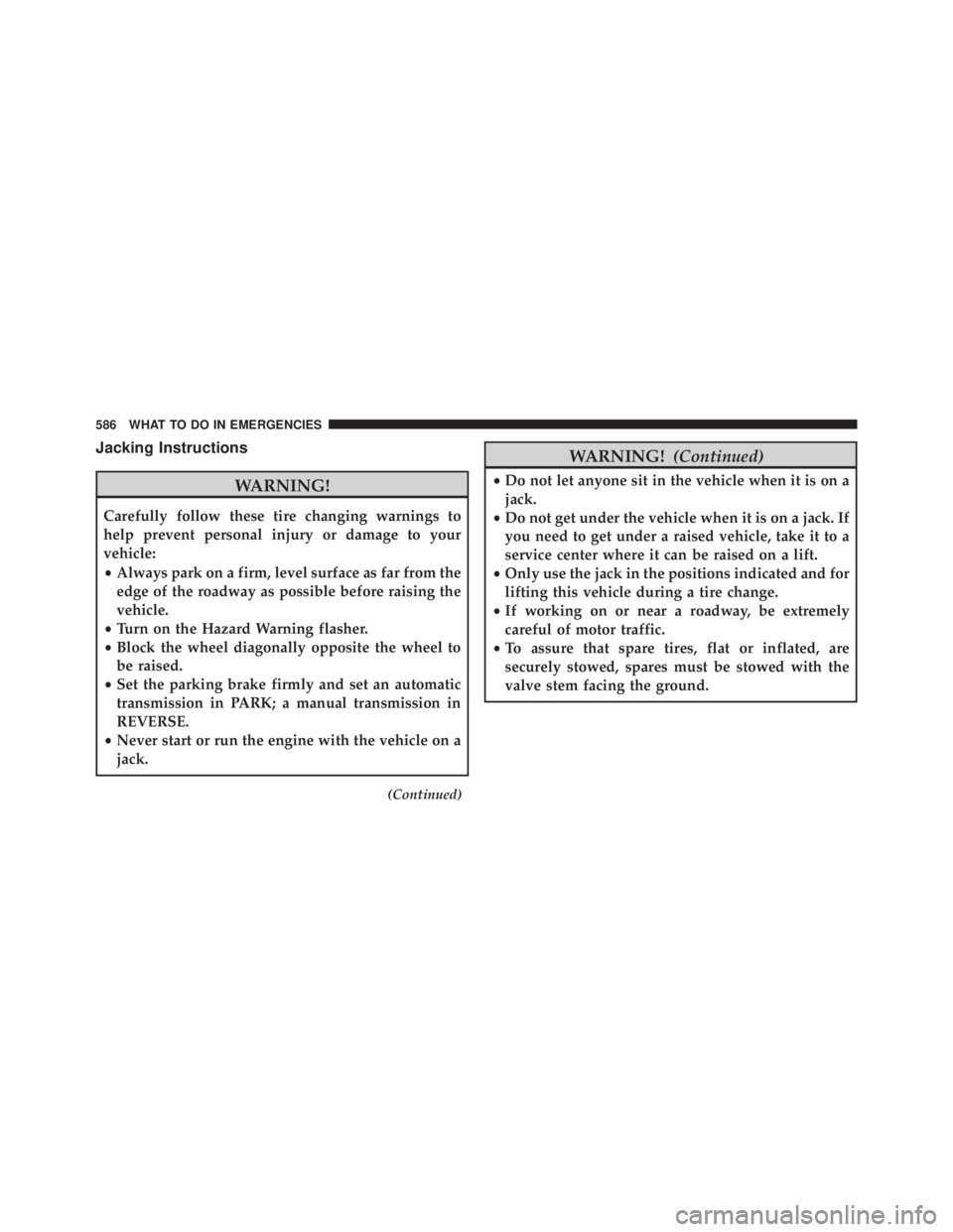 JEEP WRANGLER 2016  Owners Manual Jacking Instructions 