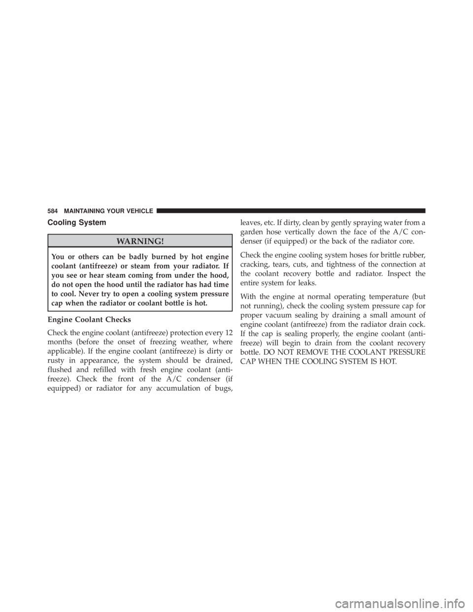 JEEP WRANGLER 2013 Owners Manual Cooling System JEEP WRANGLER 2013 Owners Manual Cooling System