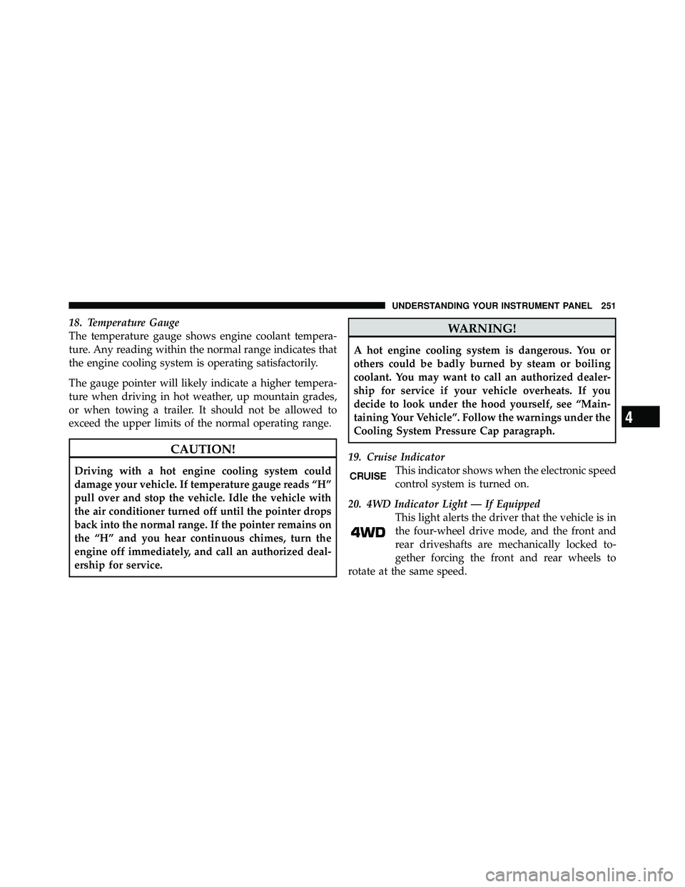JEEP WRANGLER 2010  Owners Manual 4
UNDERSTANDING YOUR INSTRUMENT PANEL 251 