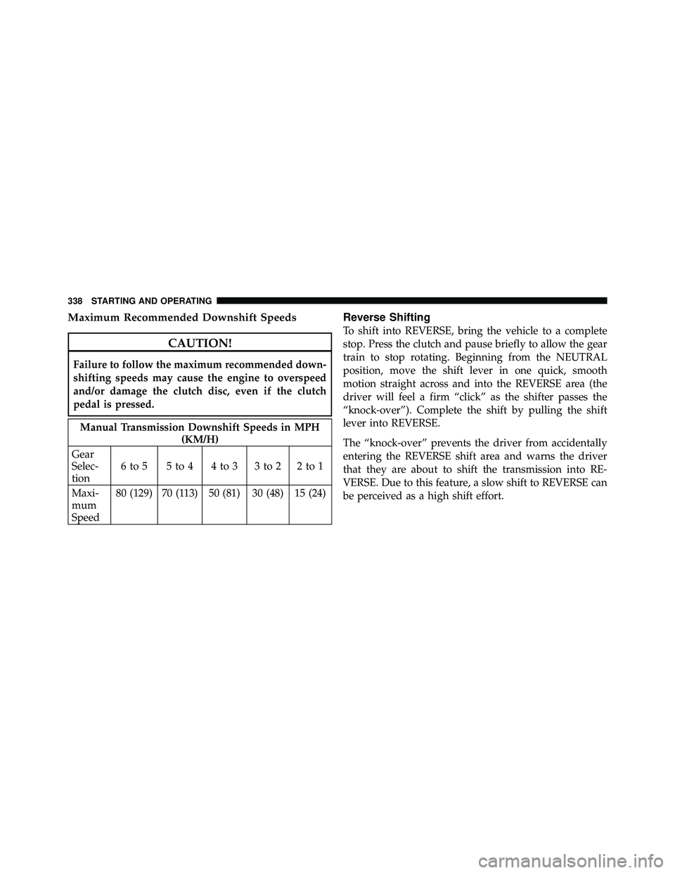JEEP WRANGLER 2010  Owners Manual Maximum Recommended Downshift Speeds 