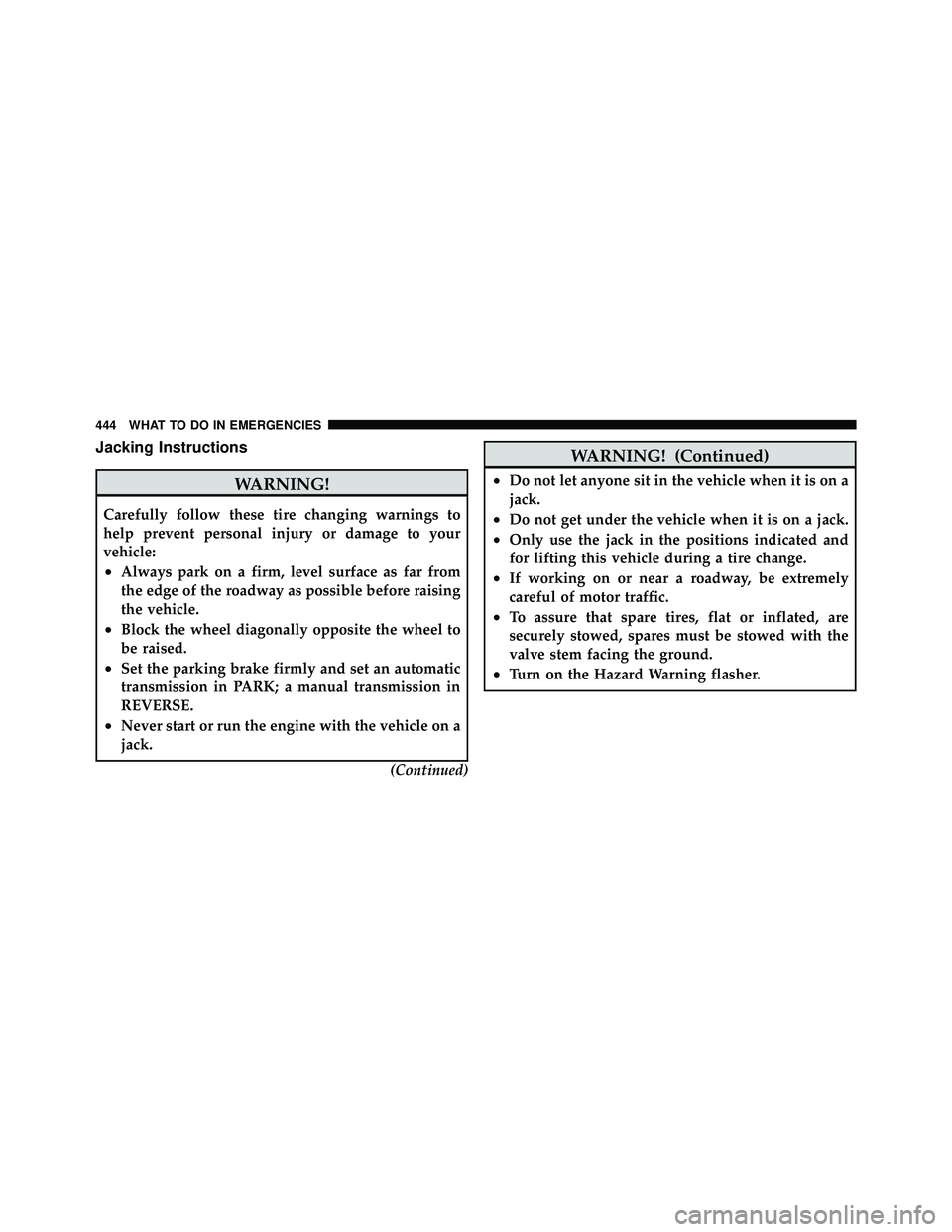 JEEP WRANGLER 2010  Owners Manual Jacking Instructions 