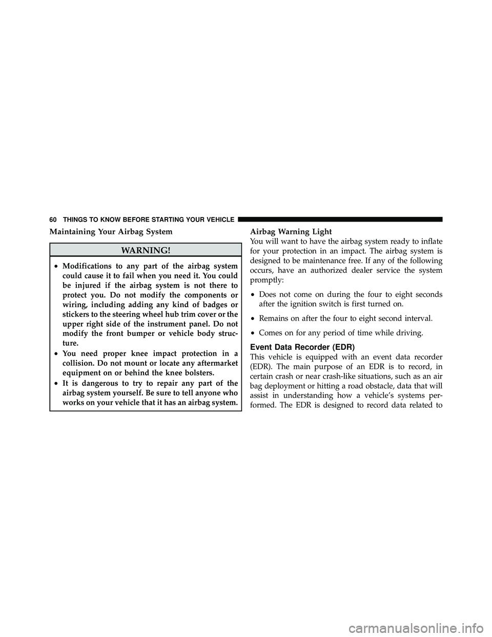 JEEP WRANGLER 2010 Repair Manual Maintaining Your Airbag System 