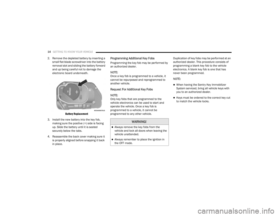 JEEP WRANGLER UNLIMITED SPORT 2020 User Guide �:�$�5�1�,�1�*�
Always remove the key fobs from the 
vehicle and lock all doors when leaving the 
vehicle unattended.
Always remember to place the ignition in 
the OFF mode. 