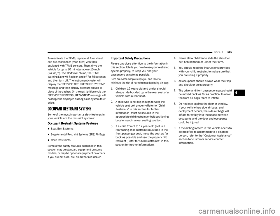 JEEP WRANGLER UNLIMITED SPORT 2020  Owners Manual 4

20_JL_OM_EN_USC_t.book  Page 169   