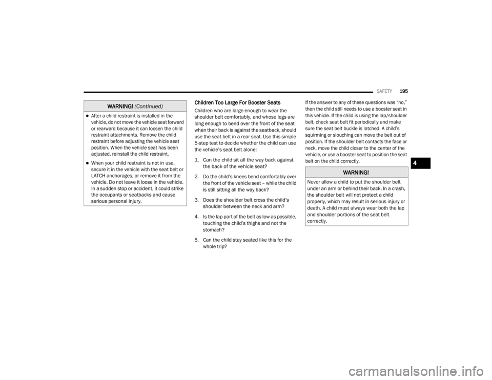 JEEP WRANGLER UNLIMITED SPORT 2020  Owners Manual �:�$�5�1�,�1�*� (Continued�\f
4

20_JL_OM_EN_USC_t.book  Page 195   