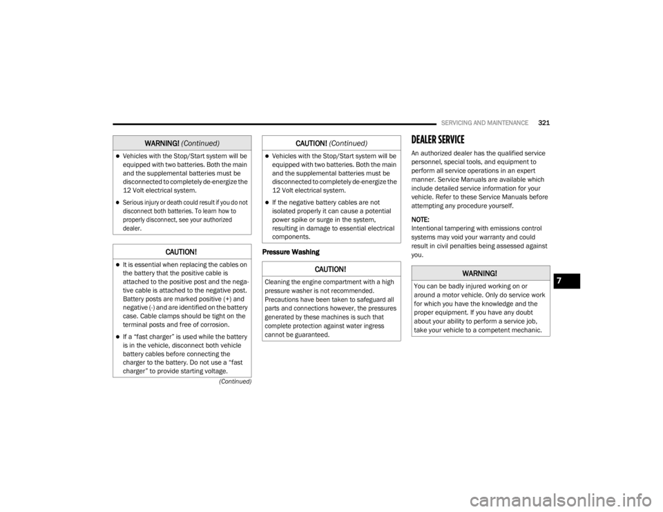 JEEP WRANGLER UNLIMITED SPORT 2020  Owners Manual �:�$�5�1�,�1�*� (Continued�\f
7

20_JL_OM_EN_USC_t.book  Page 321   