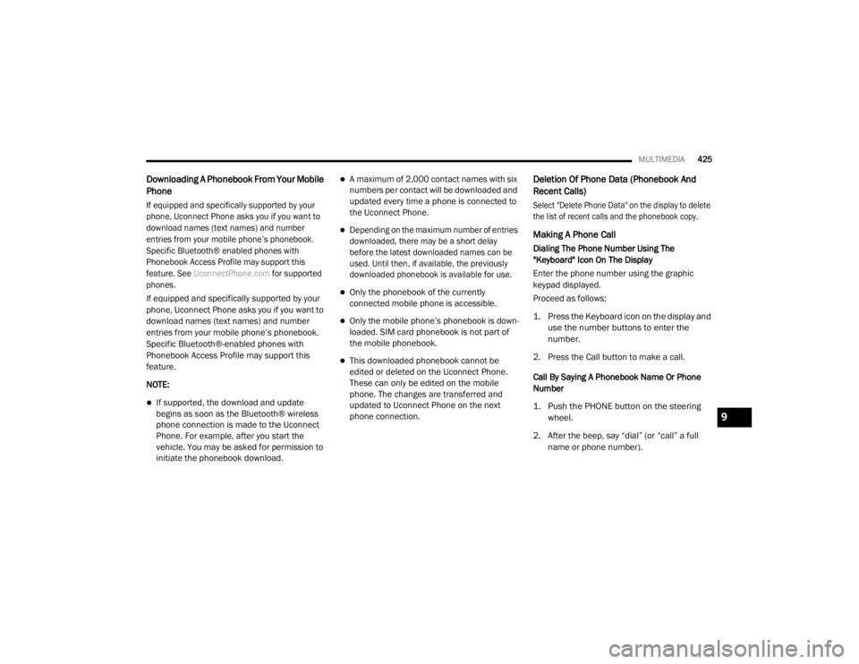 JEEP WRANGLER UNLIMITED SPORT 2020  Owners Manual 9

20_JL_OM_EN_USC_t.book  Page 425   