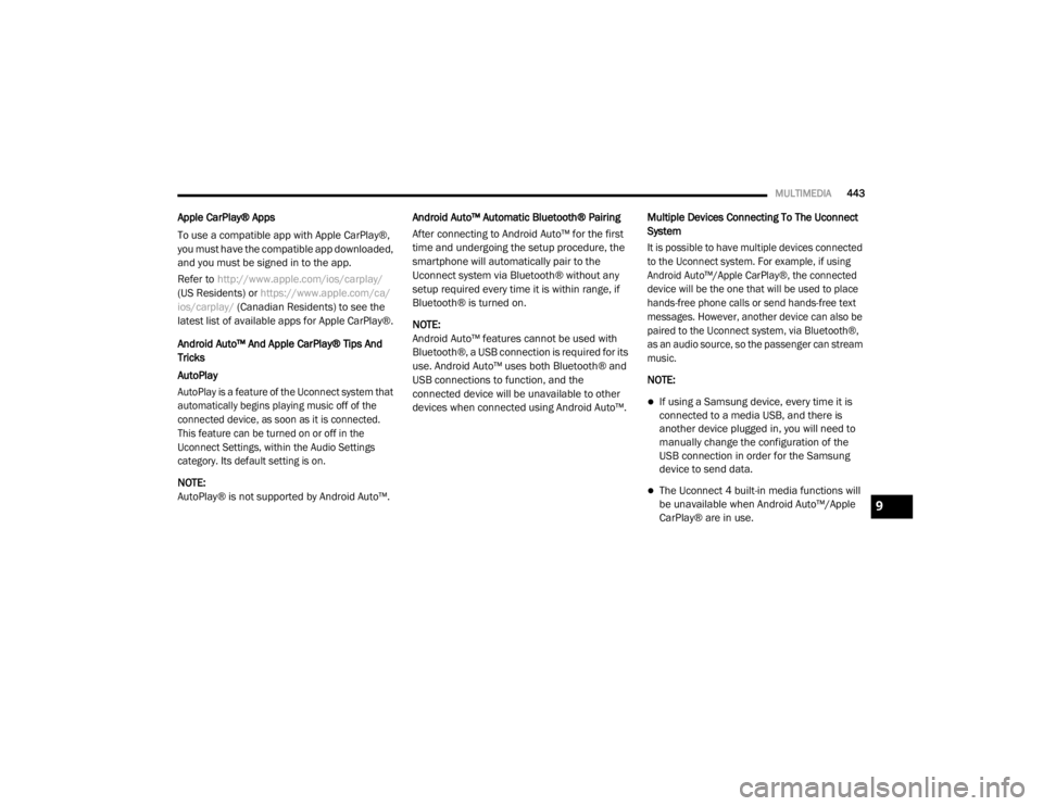 JEEP WRANGLER UNLIMITED SPORT 2020  Owners Manual 9

20_JL_OM_EN_USC_t.book  Page 443   