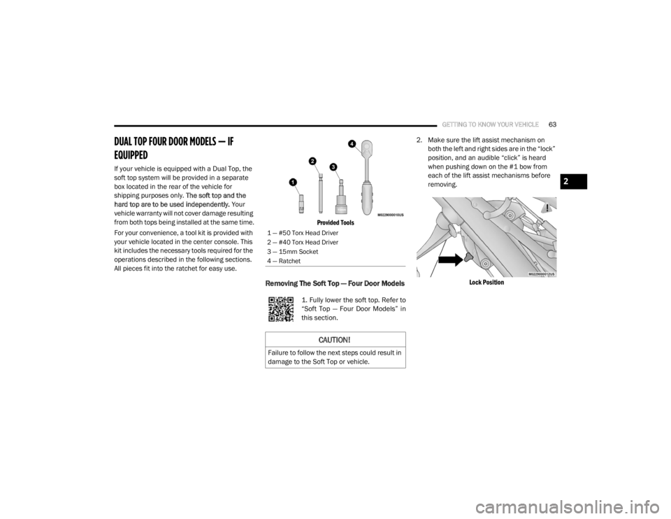 JEEP WRANGLER UNLIMITED SPORT 2020 Repair Manual 2

20_JL_OM_EN_USC_t.book  Page 63   