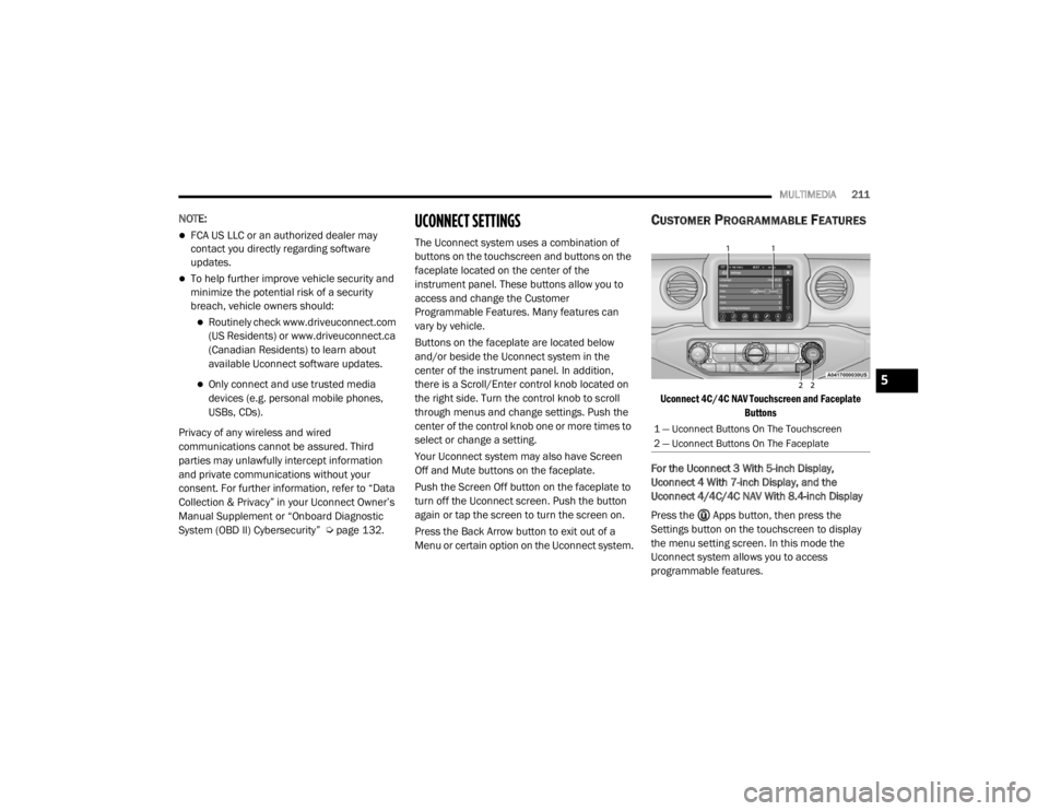 JEEP WRANGLER UNLIMITED 2022  Owners Manual 5

21_JL_OM_EN_USC_t.book  Page 211   