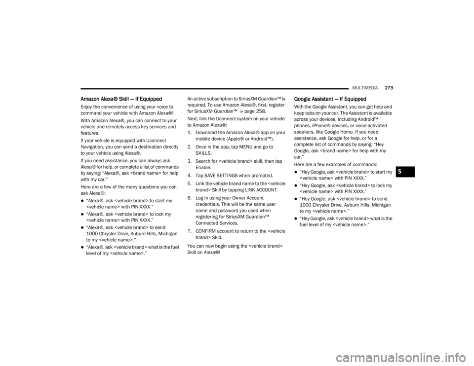 JEEP WRANGLER UNLIMITED 2022  Owners Manual 5

21_JL_OM_EN_USC_t.book  Page 273   