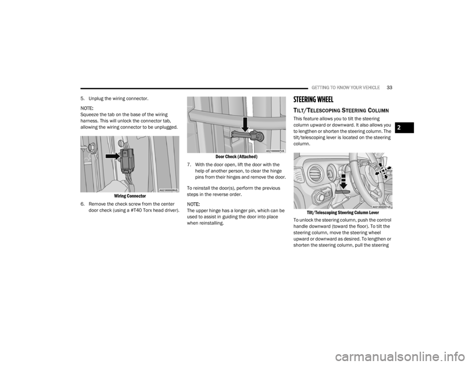 JEEP WRANGLER UNLIMITED 2022 Owners Guide 2

21_JL_OM_EN_USC_t.book  Page 33   