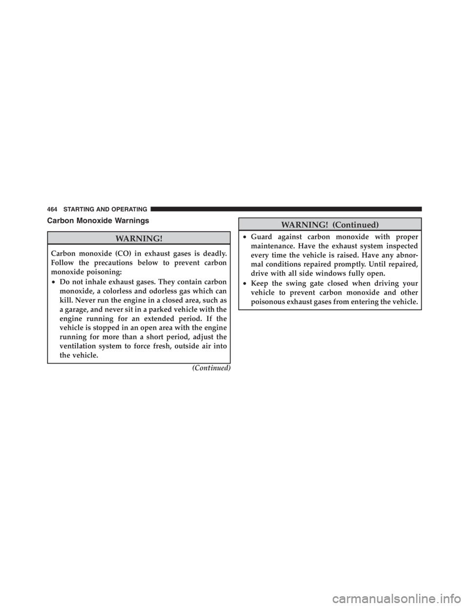 JEEP WRANGLER UNLIMITED 2011  Owners Manual Carbon Monoxide Warnings 