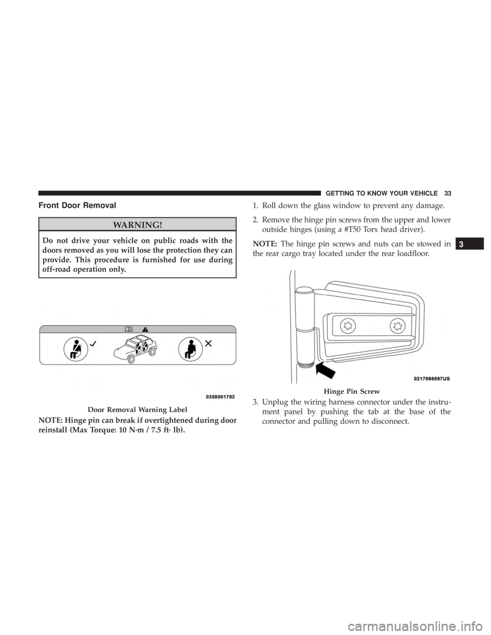 JEEP WRANGLER UNLIMITED SPORT 2016 Owners Guide Front Door Removal 