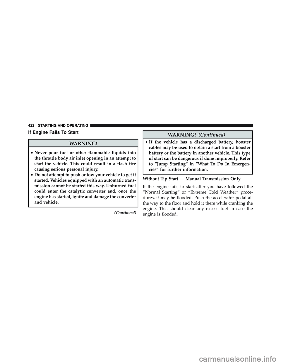 JEEP WRANGLER UNLIMITED 2015 Owners Manual If Engine Fails To Start JEEP WRANGLER UNLIMITED 2015 Owners Manual If Engine Fails To Start