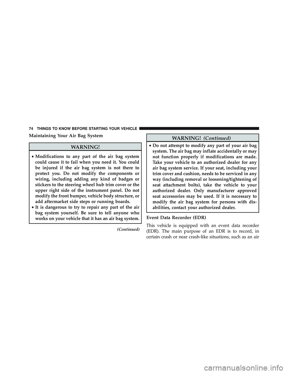 JEEP WRANGLER UNLIMITED 2015 Manual PDF Maintaining Your Air Bag System 