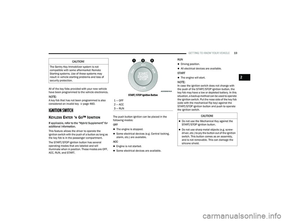 JEEP WRANGLER 4XE 2021  Owners Manual ���³��2�)�)
���³��$�&�&
���³��5�8�1
�&�$�8�7�,�2�1�
Do not use the Mechanical Key against the 
START/STOP ignition button.
Do not use sharp metal objects (e.g. screw-
driver, etc.yf