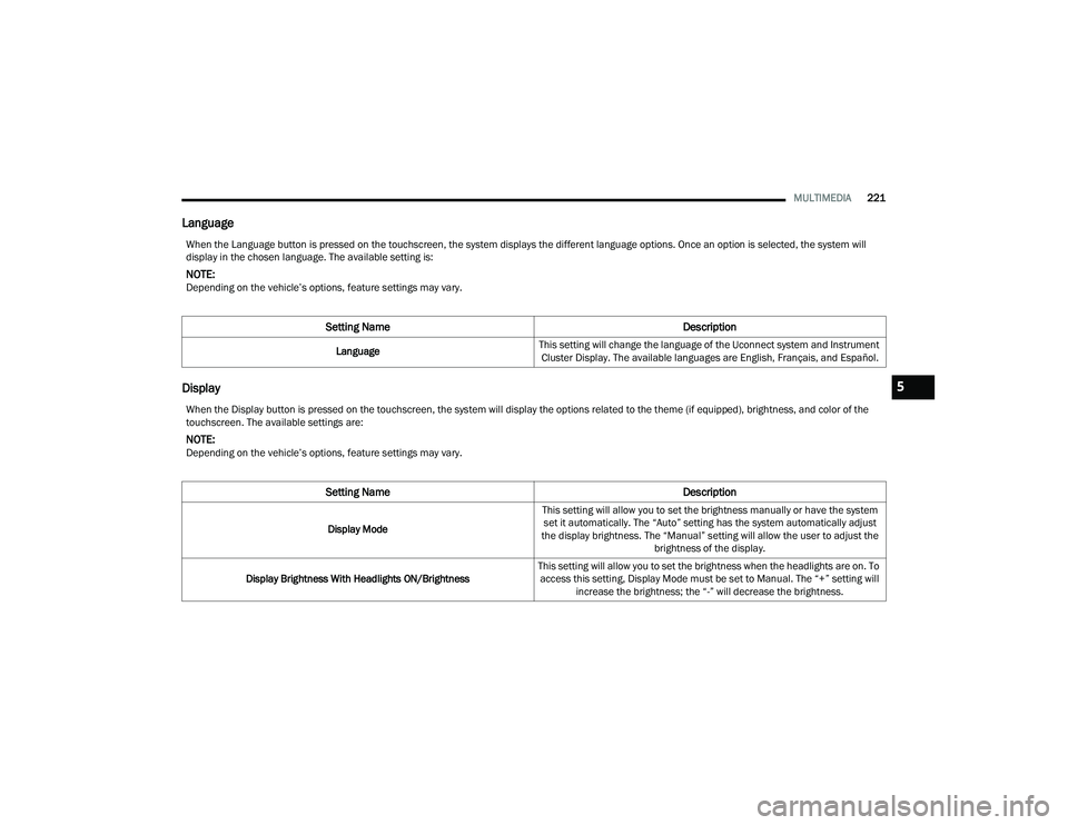 JEEP WRANGLER 4XE 2021  Owners Manual �:�K�H�Q��W�K�H���L�V�S�O�D�\��E�X�W�W�R�Q��L�V��S�U�H�V�V�H�G��R�Q��W�K�H��W�R�X�F�K�V�F�U�H�H�Q���W�K�H��V�\�V�W�H�P��Z�L�O�O��G�L�V�S�O�D�\��W�K�H��R�S�W�L�R�Q�V��U�H�O�D�W�H�G��W