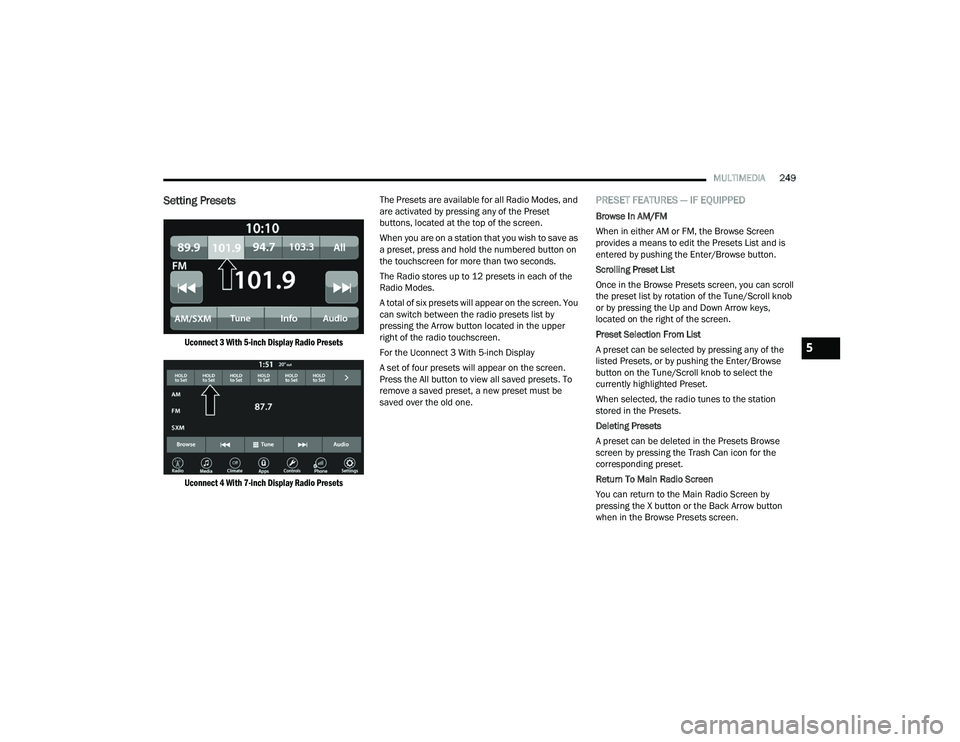 JEEP WRANGLER 4XE 2021  Owners Manual 5

21_JL_OM_EN_USC_t.book  Page 249   
