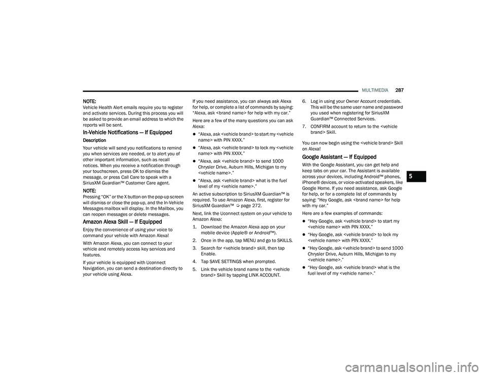 JEEP WRANGLER 4XE 2021  Owners Manual 5

21_JL_OM_EN_USC_t.book  Page 287   