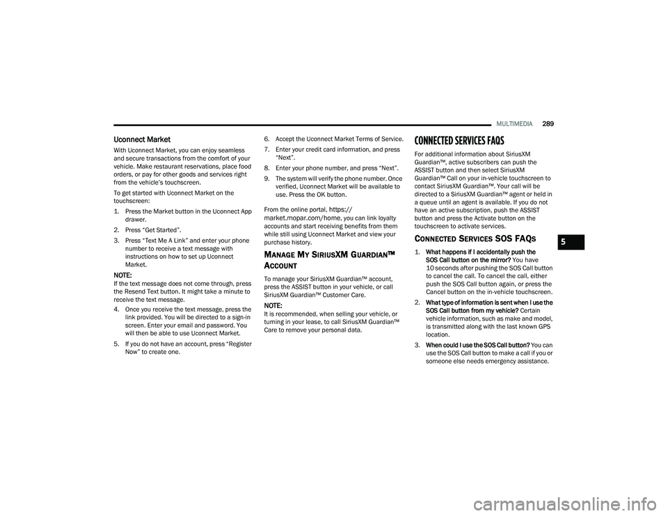 JEEP WRANGLER 4XE 2021  Owners Manual 5

21_JL_OM_EN_USC_t.book  Page 289   