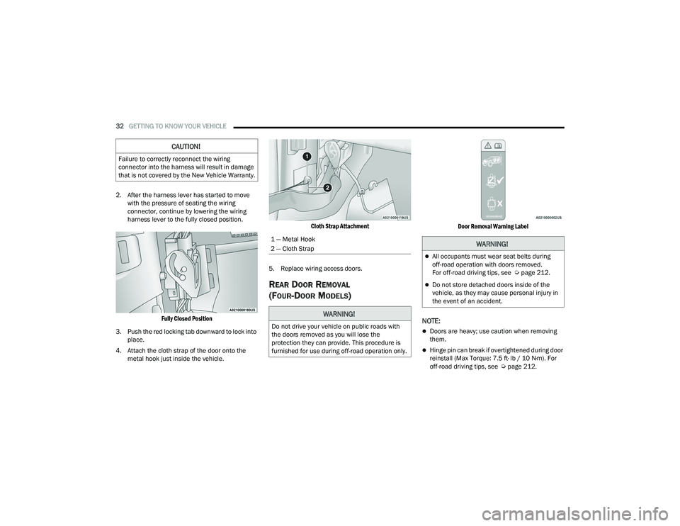 JEEP WRANGLER 4XE 2021 Owners Guide ���³��0�H�W�D�O��+�R�R�N
���³��&�O�R�W�K��6�W�U�D�S
�:�$�5�1�,�1�*�
��R��Q�R�W��G�U�L�Y�H��\�R�X�U��Y�H�K�L�F�O�H��R�Q��S�X�E�O�L�F��U�R�D�G�V��Z�L�W�K�
�W�K�H��G�R�R�U�V��U�H�P