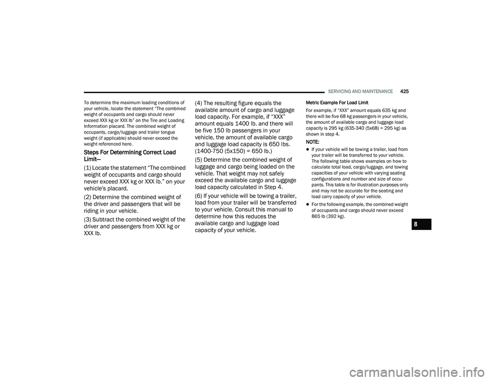JEEP WRANGLER 4XE 2021  Owners Manual 8

21_JL_OM_EN_USC_t.book  Page 425   