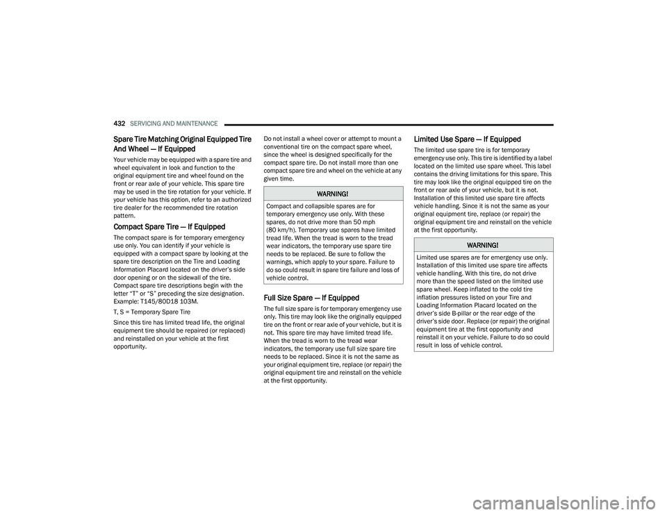 JEEP WRANGLER 4XE 2021  Owners Manual �:�$�5�1�,�1�*�
�&�R�P�S�D�F�W��D�Q�G��F�R�O�O�D�S�V�L�E�O�H��V�S�D�U�H�V��D�U�H��I�R�U�
�W�H�P�S�R�U�D�U�\��H�P�H�U�J�H�Q�F�\��X�V�H��R�Q�O�\���:�L�W�K��W�K�H�V�H�
�V�S�D�U�H�V���G�R�